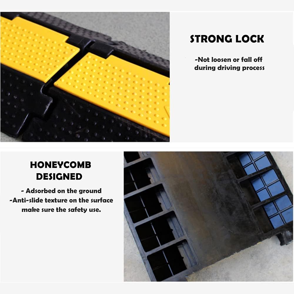 36x20x2” 5 Channel Rubber Cable Protector with Yellow Flip-Open Top Cover V54876
