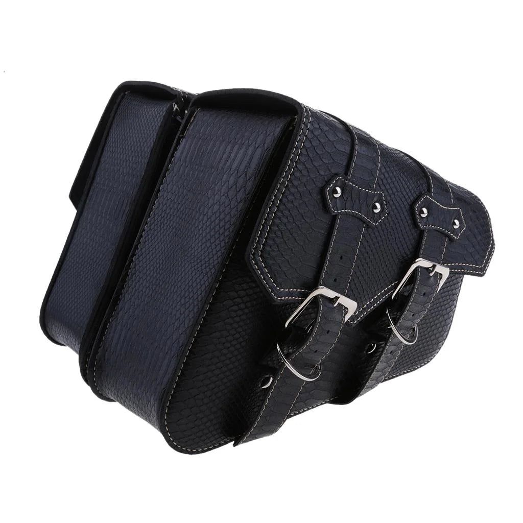 Black Leather Motorbike Pannier Saddle Bag H8777