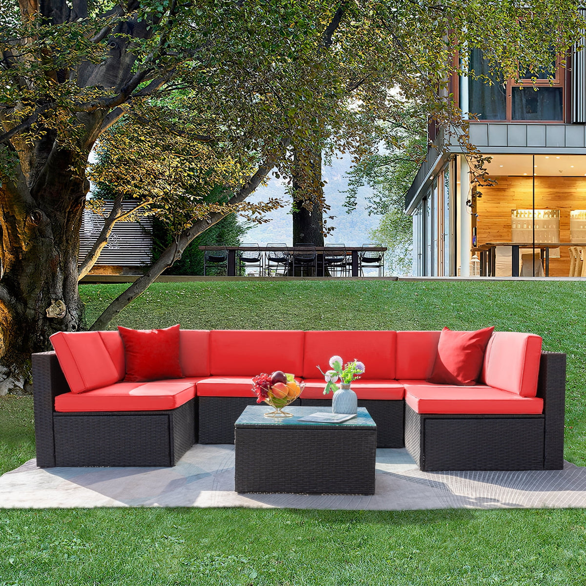 7 Pieces PE Rattan Patio Conversation Set H41219