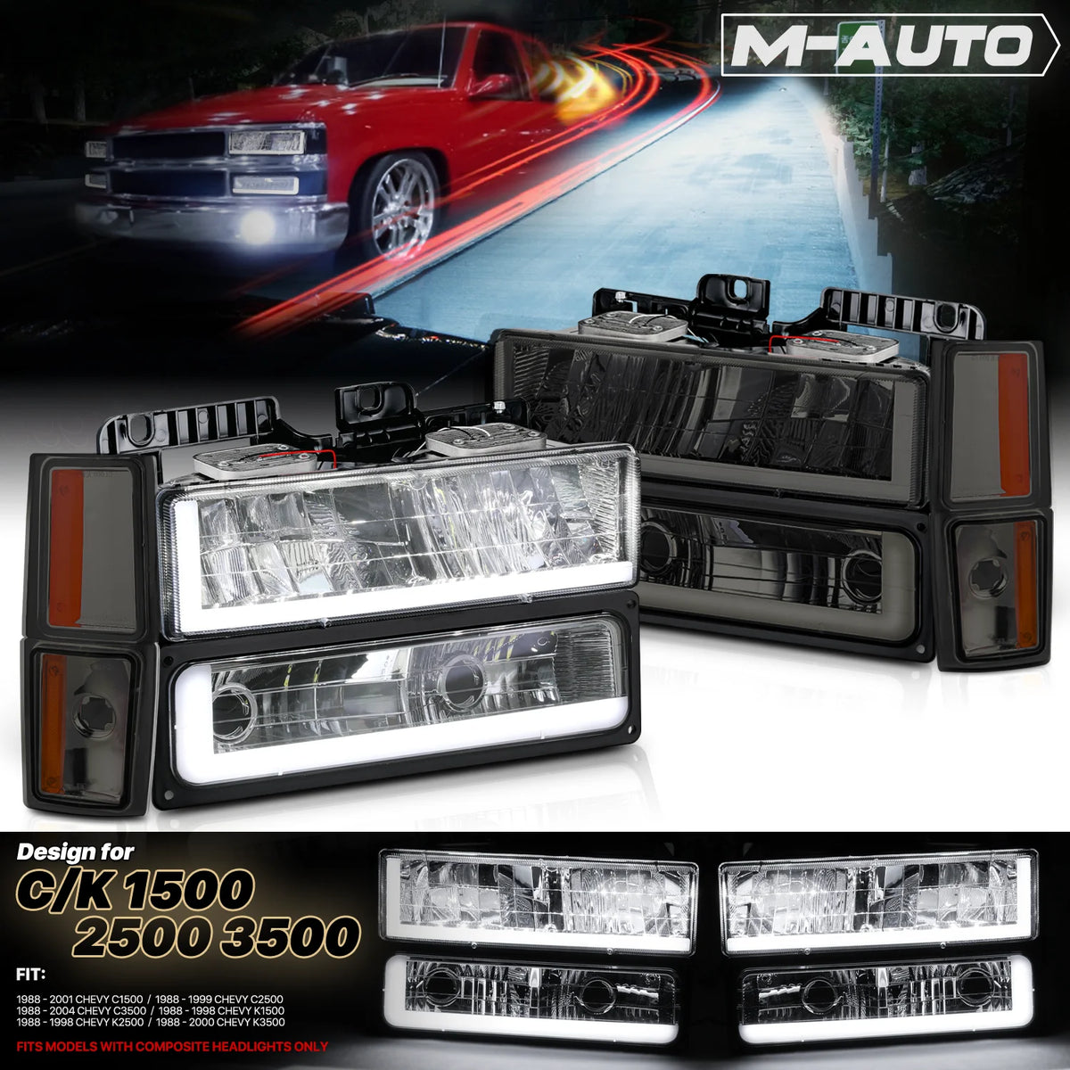 Switchback LED Tube Headlight Assembly with LED Bulbs D2556