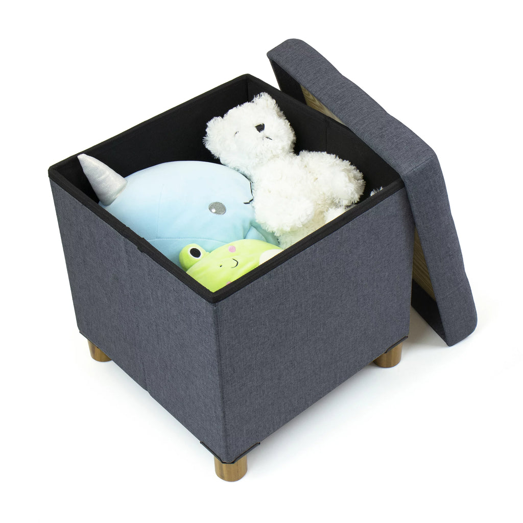 Dark Grey Collapsible Cube Storage Ottoman Foot Stool with Tray V445