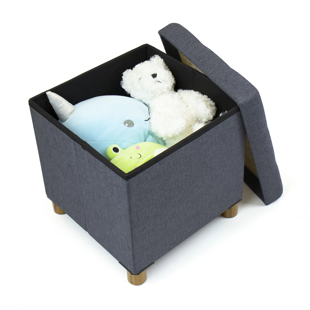 Dark Grey Collapsible Cube Storage Ottoman Foot Stool with Tray V445