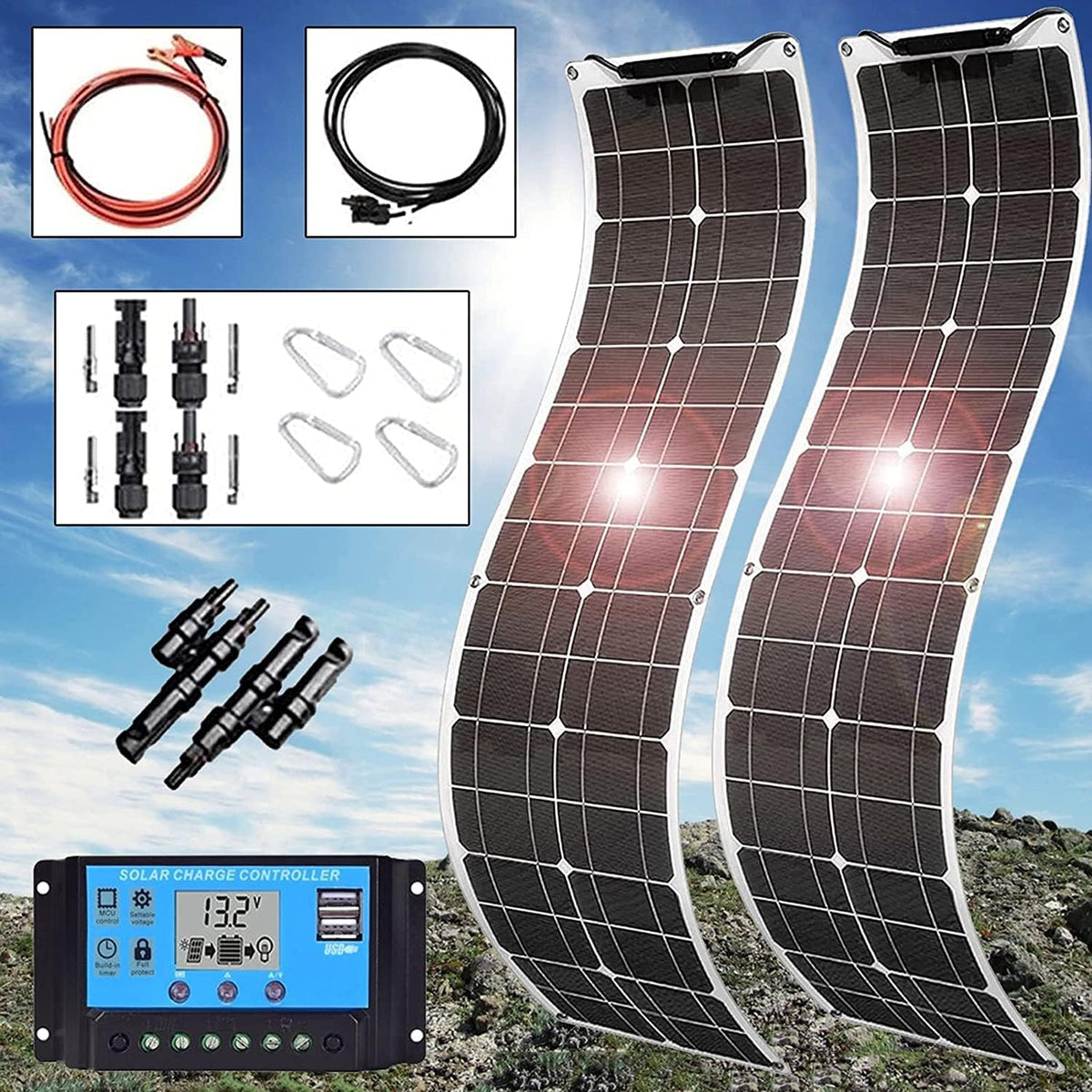 2pcs 200W Monocrystalline Flexible Solar Panel Kit G318