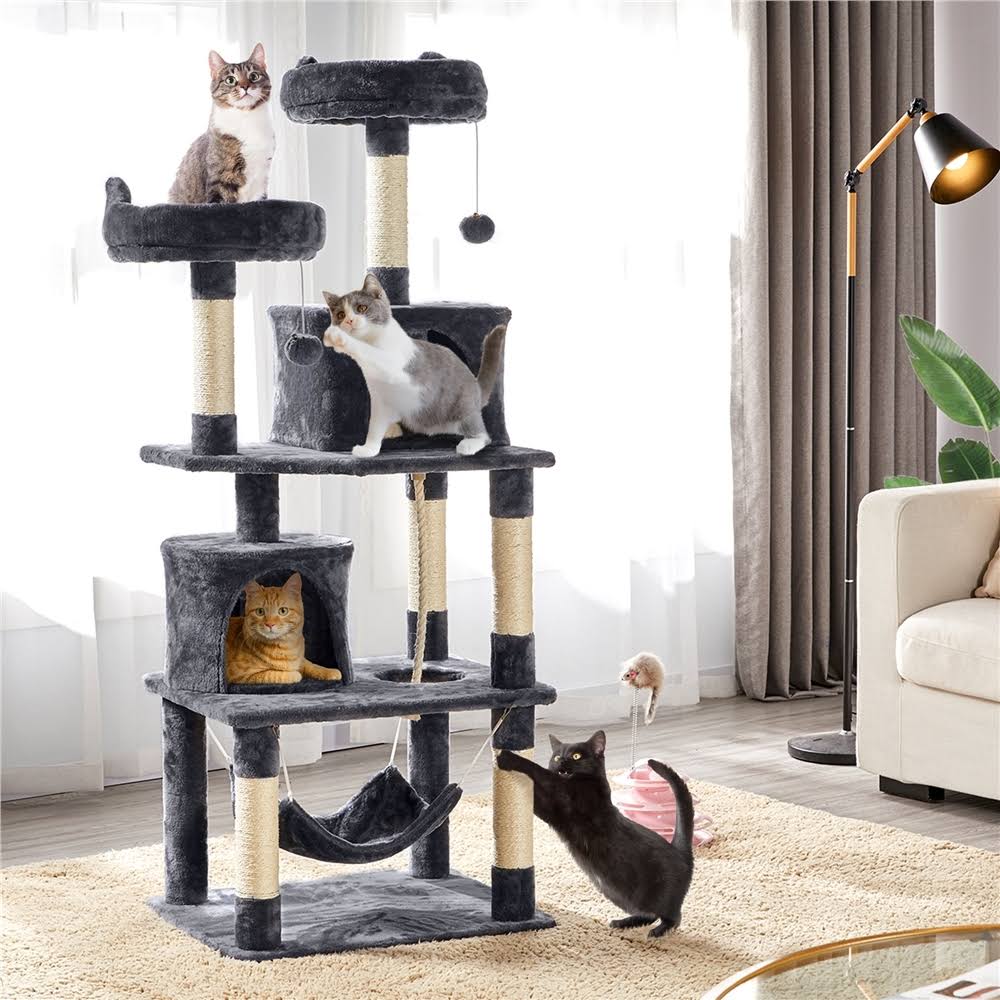 62.2x22 Double Condo Cat Tree and Scratching Post Tower Dark Gray P516
