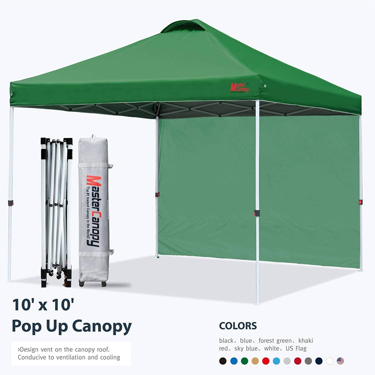 Pop Up Gazebo Tent Instant Shelter Beach Canopy with 1 Sidewall 3X3M Forest Green S724364