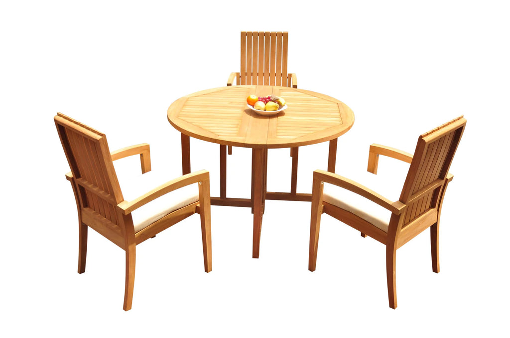 Grade-A Teak 4 Pc Dining Set with 48" Round Butterfly Table and 3 Stacking Arm Chairs S726590