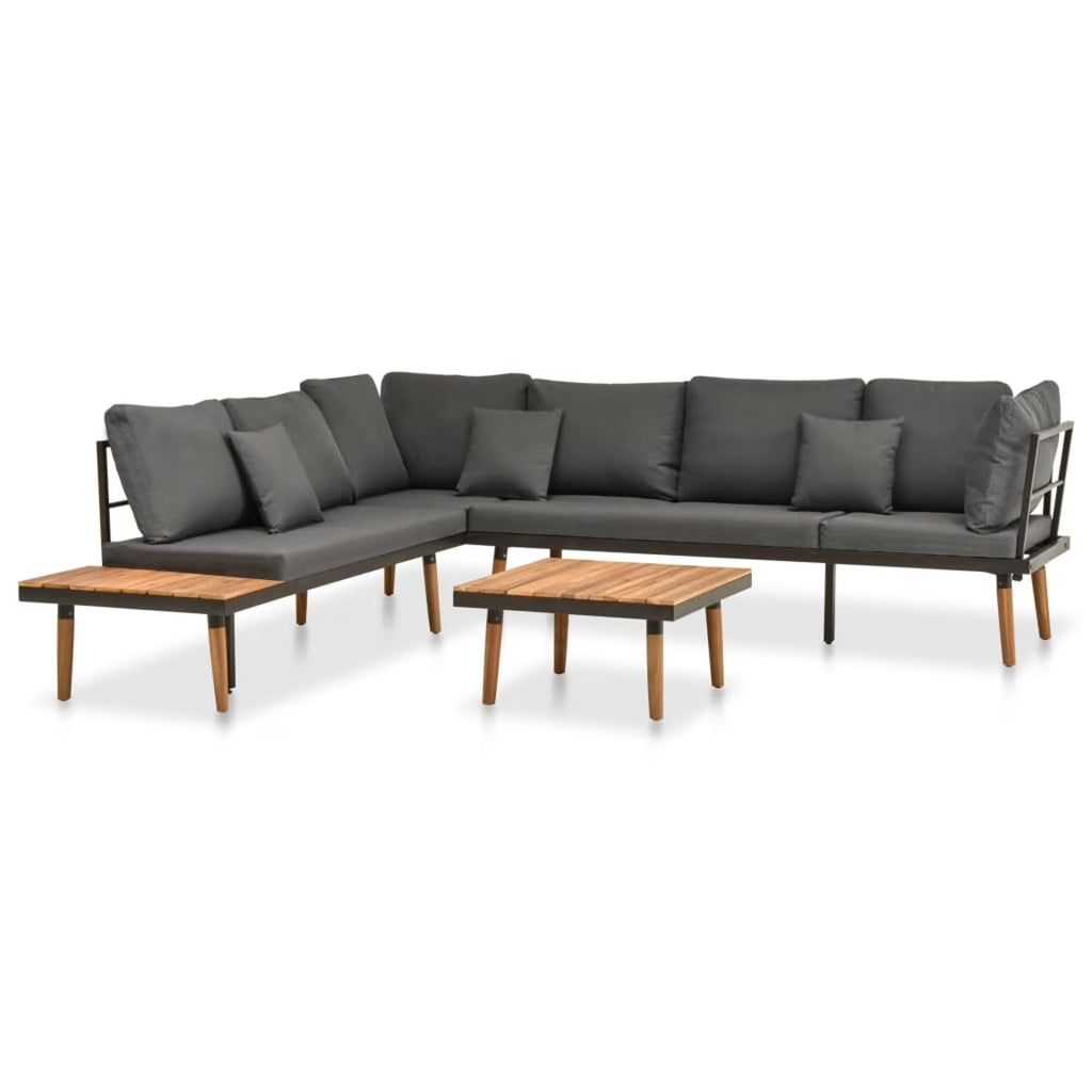 4 Piece Patio Lounge Set with Cushions Acacia Wood Outdoor Sectional Set U22194
