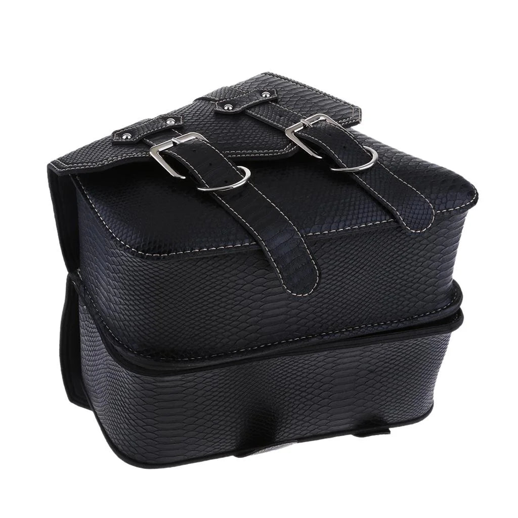 Black Leather Motorbike Pannier Saddle Bag H8777