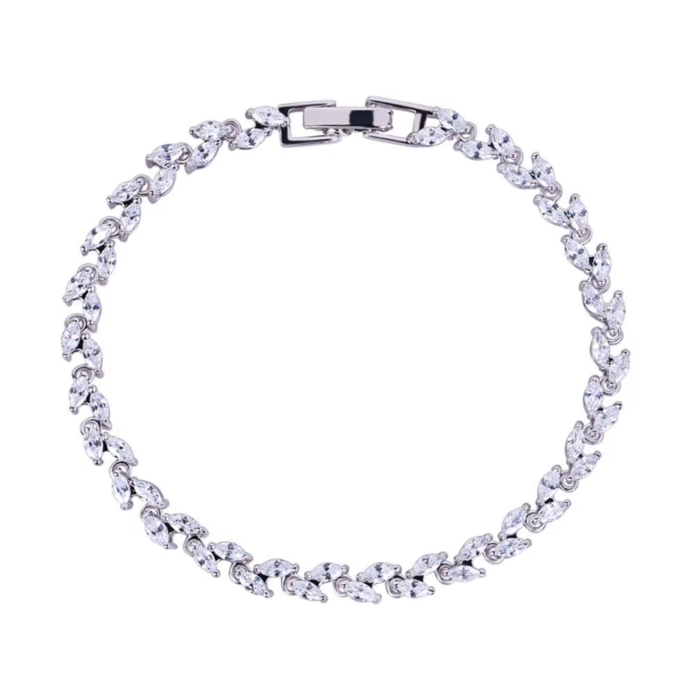 White Diamond Marquise Leaf Tennis Bracelet with Cubic Zirconia 18K White Gold Plated Fashion Jewelry D581