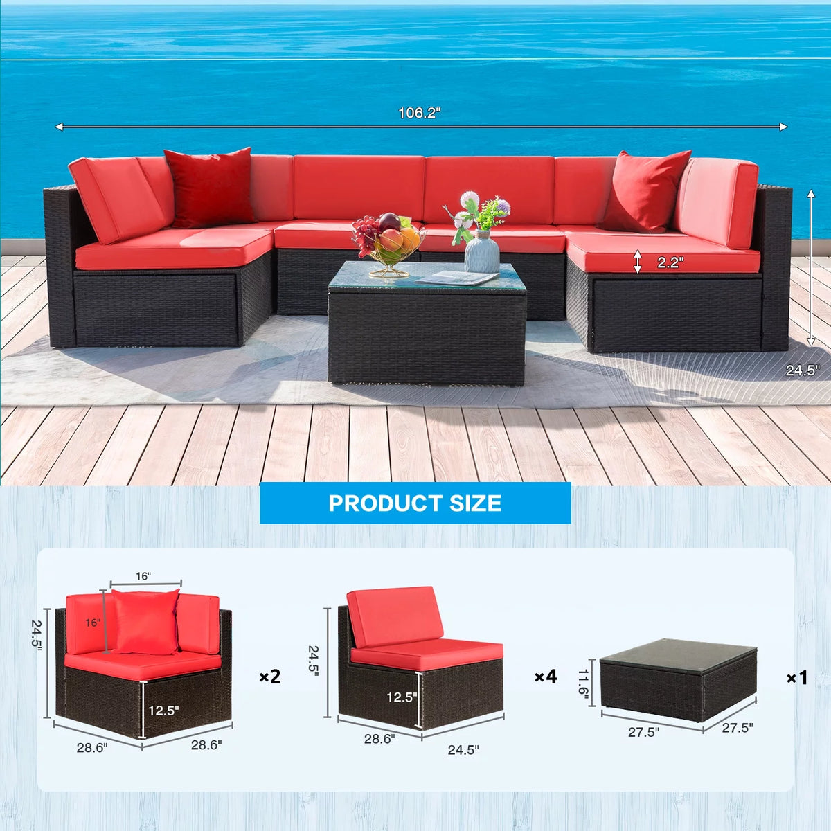 7 Pieces PE Rattan Patio Conversation Set H41219