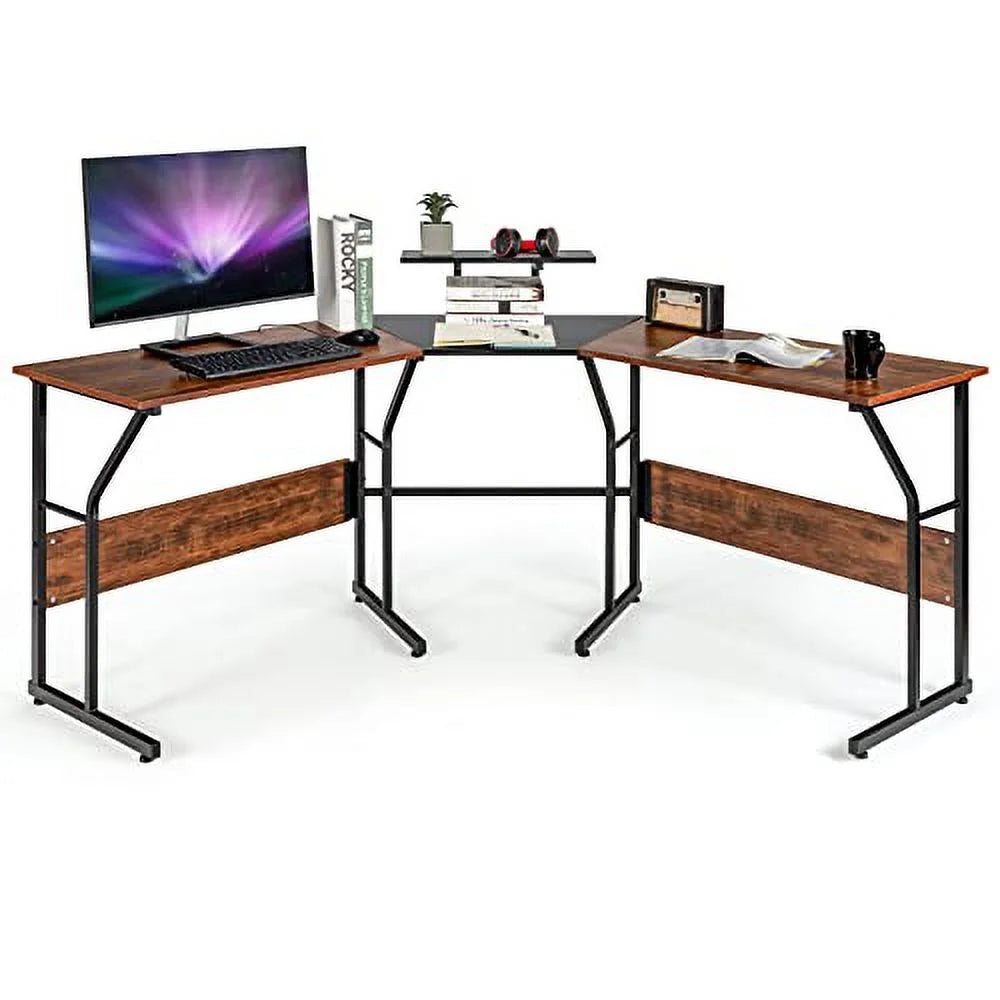 L-Shaped Desk Wood Metal T3281