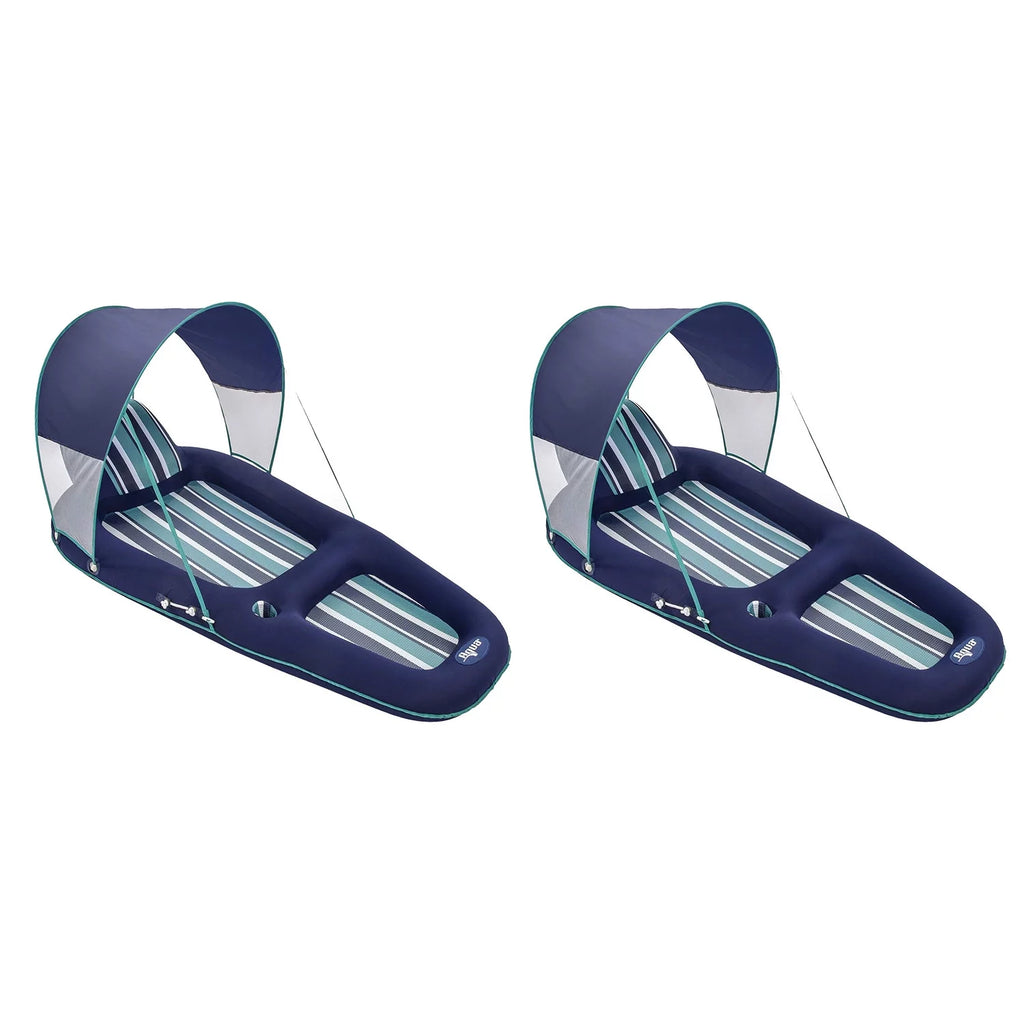 Blue Inflatable Pool Lounger Float with Sunshade Canopy 2 Pack P240