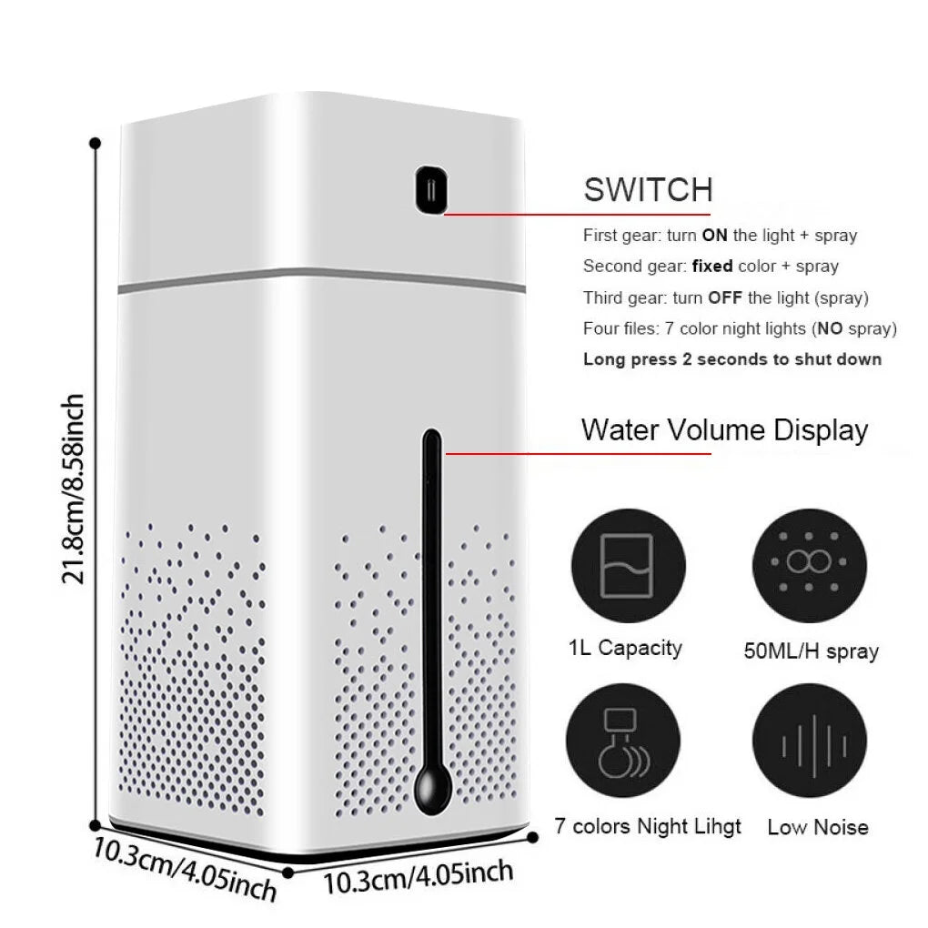 White 1000ml USB Aroma Diffuser Humidifier J9033