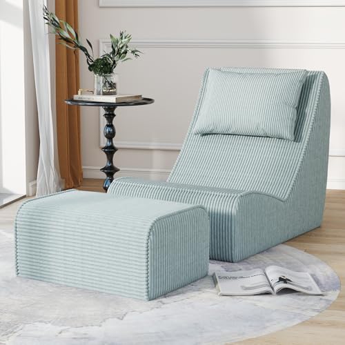 Corduroy Bean Bag Chair with Neck Pillow and Ottoman F38530