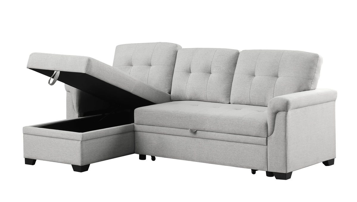 Light Gray Reversible Sleeper Sectional Sofa with Storage Chaise W1342