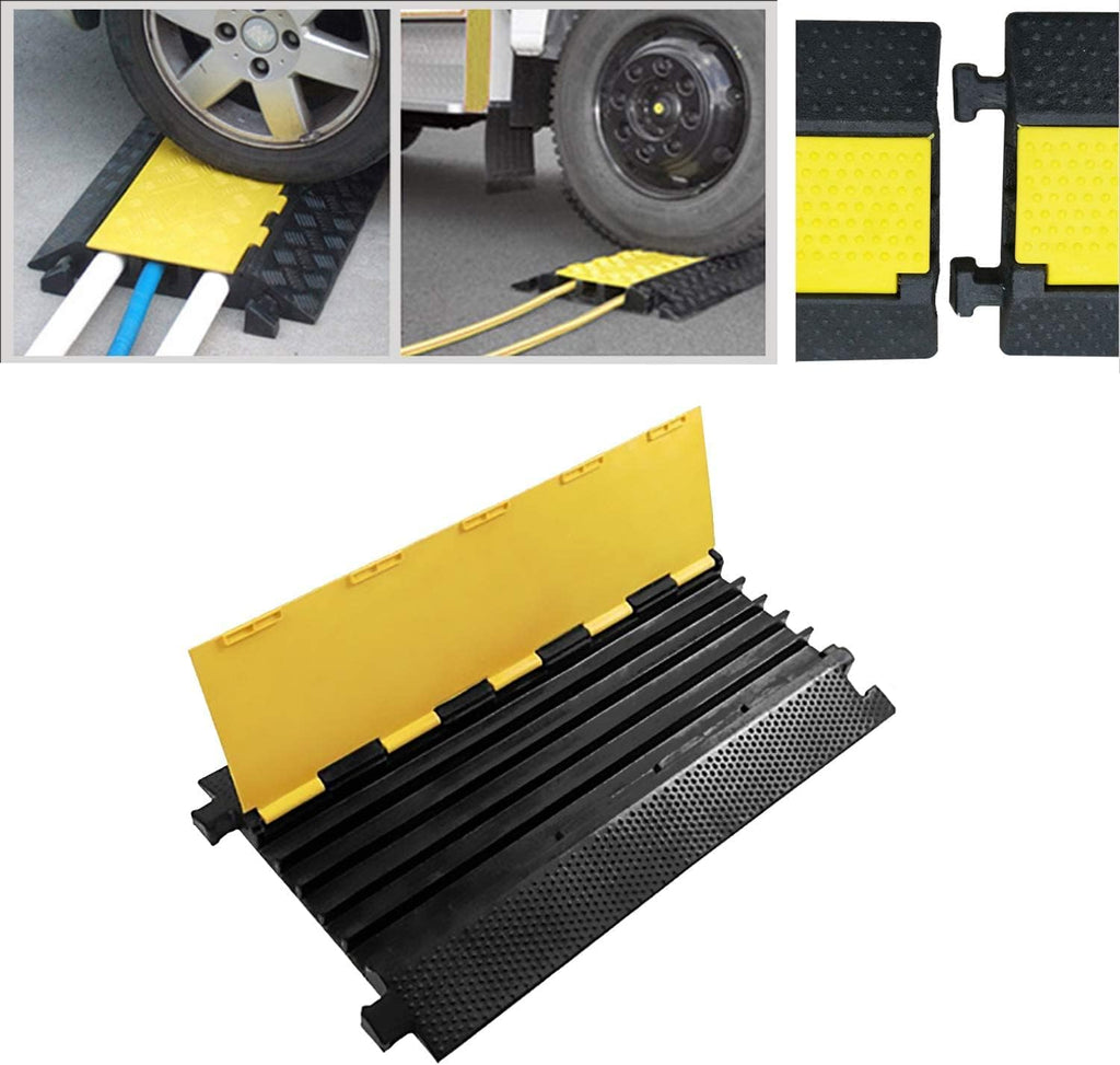 36x20x2” 5 Channel Rubber Cable Protector with Yellow Flip-Open Top Cover V54876