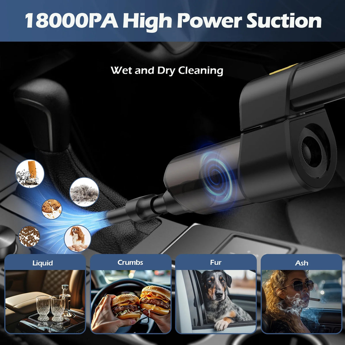 8 in 1 Cordless Car Vacuum 18000 PA Portable Hand Vacuum with 8 Nozzles N2148