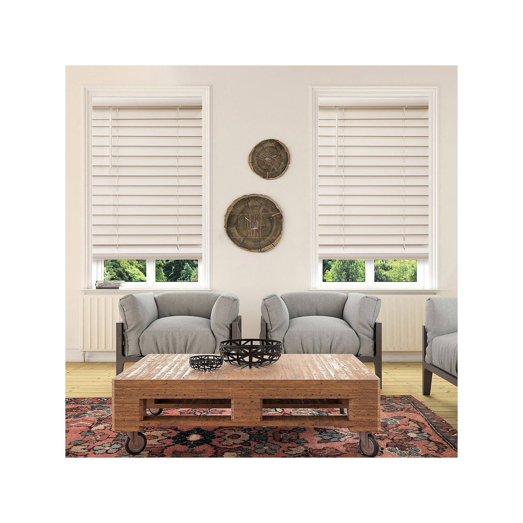 White 48-in. Faux Wood Cordless Blinds T826577
