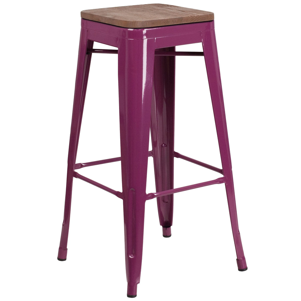 Copper Square Wood Seat Barstool Z2504