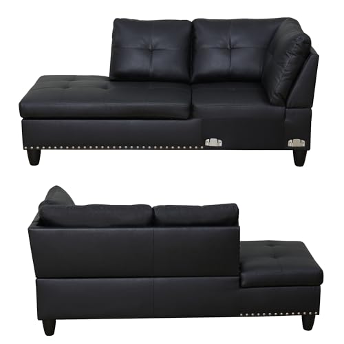 97" L Shaped Faux Leather Sectional Sofa with Storage Ottoman X487