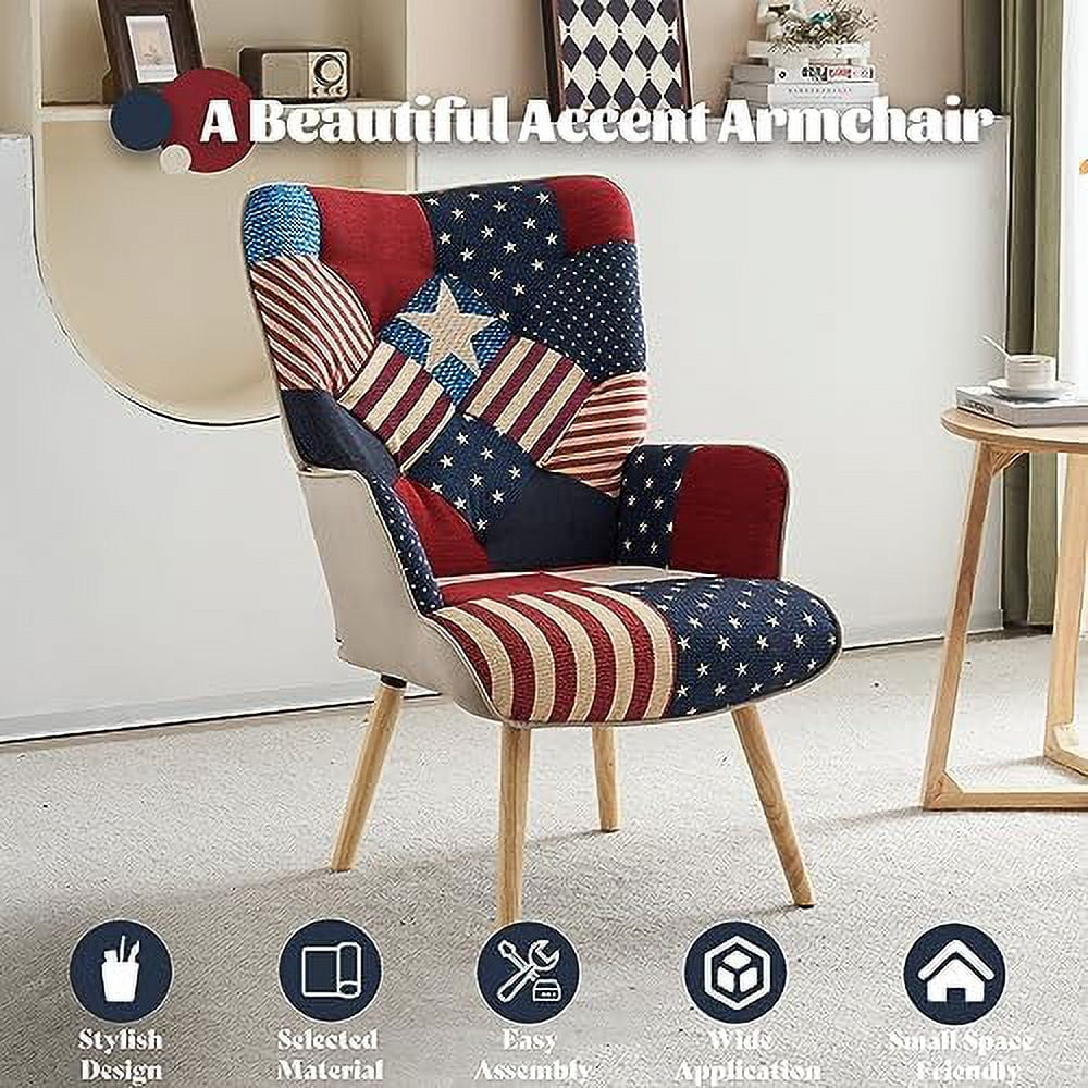 Grey Plaid Upholstered Accent Chair with Wooden Base B656756