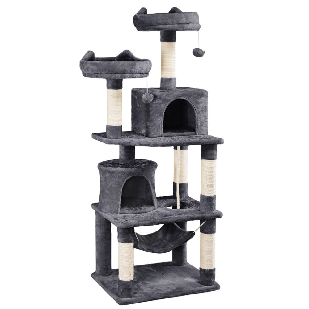 62.2x22 Double Condo Cat Tree and Scratching Post Tower Dark Gray P516