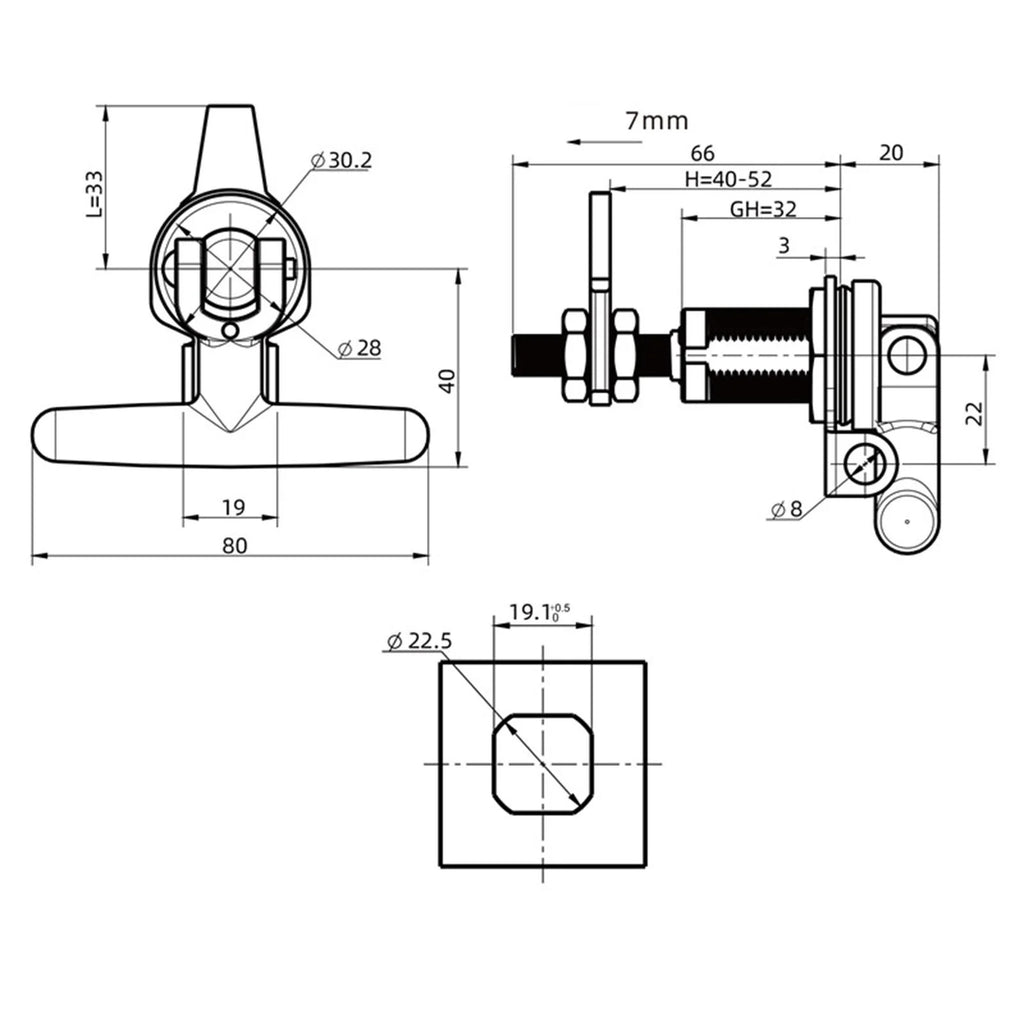 T Handle RV Door Lock Zinc Alloy Latch Lock B2516