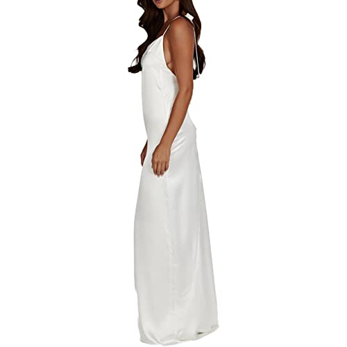 Women Backless Spaghetti Strap Maxi Dress Solid Color Bodycon Sleeveless Sling Dress L5738