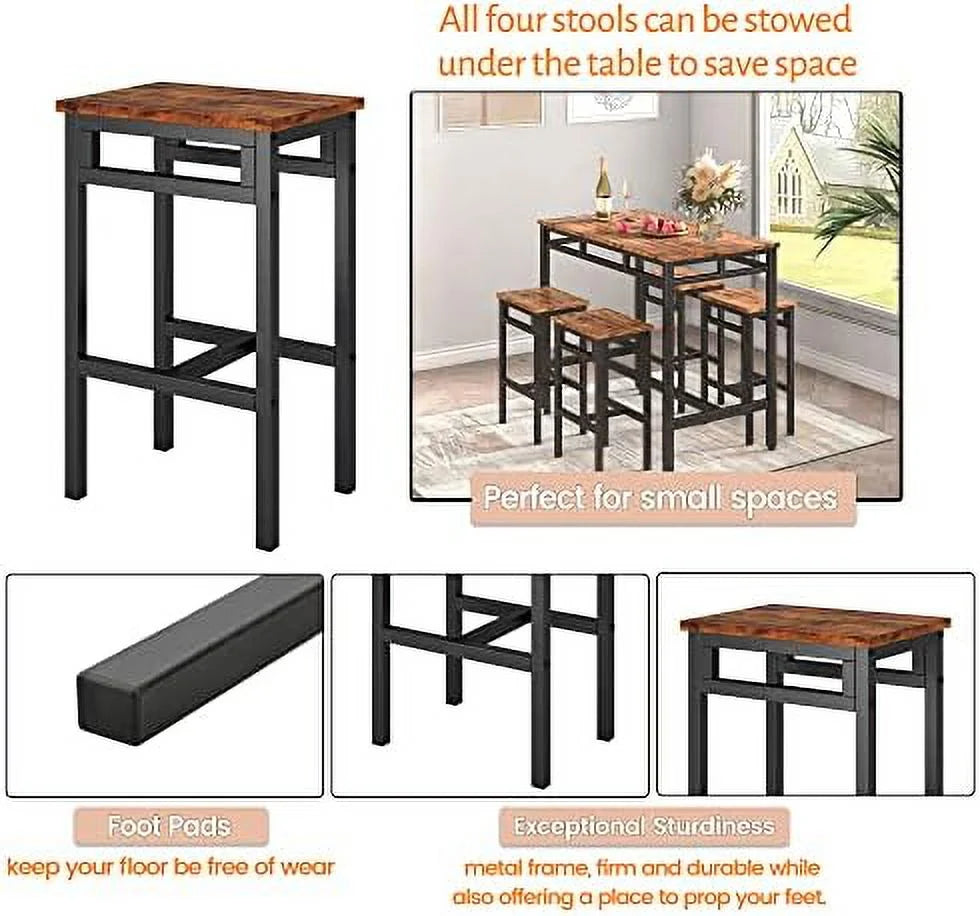 5 Piece Metal and Wood Dining Table and Chairs Set R297