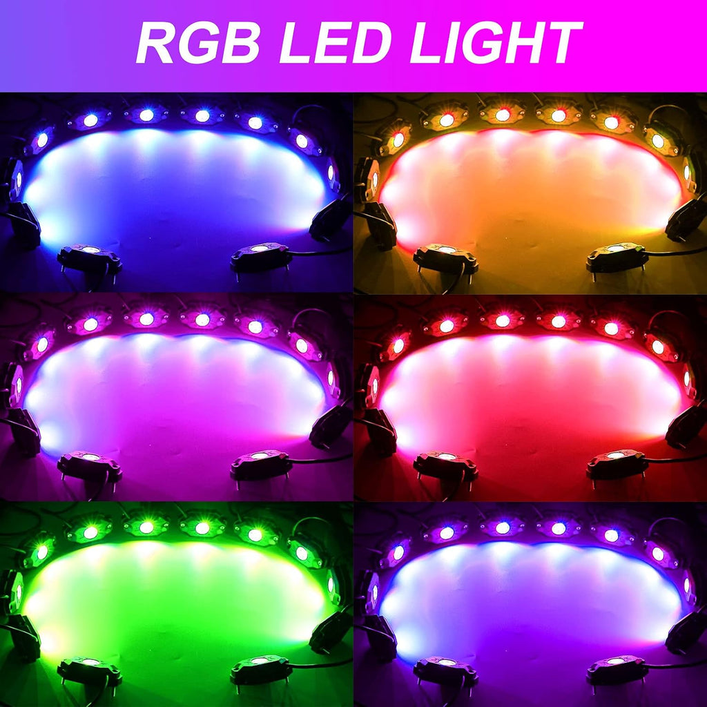 12 Pods RGBW LED Rock Lights with Remote Control J249607