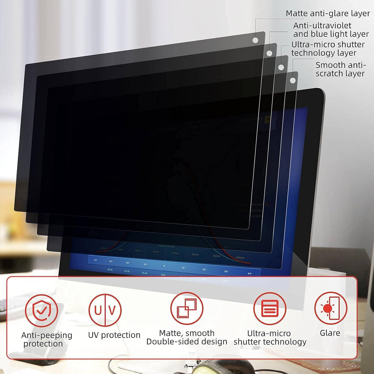 24 Inch Computer Privacy Screen Filter for 16:9 Widescreen Monitor, Transparent Black Pack of 2 Y125547
