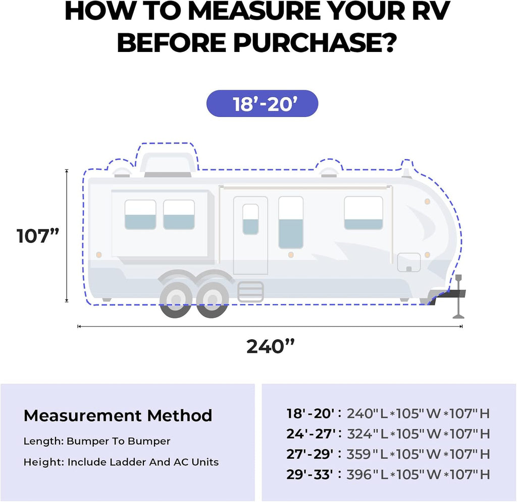 Gray Windproof Travel Trailer RV Snow Cover with Jack Cover & Patch Kit E176