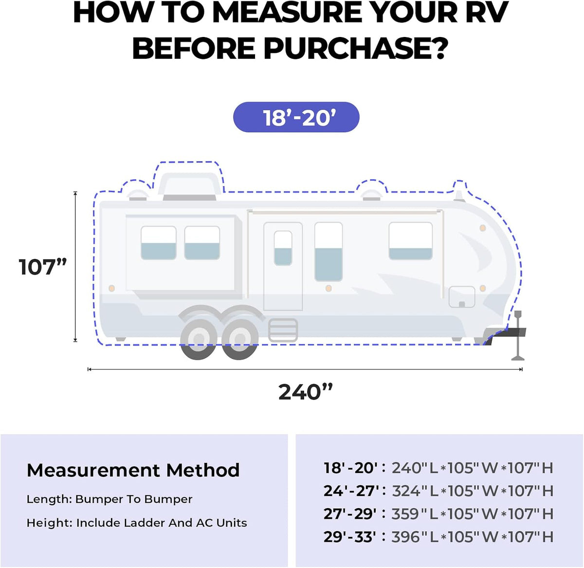 Gray Windproof Travel Trailer RV Snow Cover with Jack Cover & Patch Kit E176