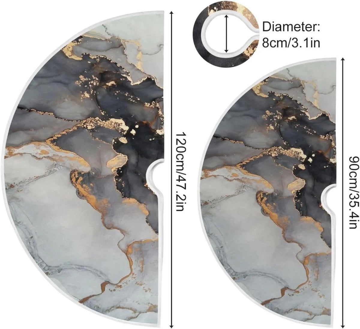 Black Gold Marble Texture Christmas Tree Skirt E4018