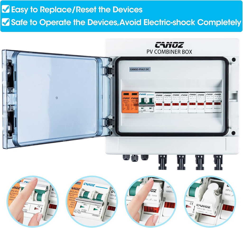 4 String PV Combiner Box with 15A Fuse, 63A Circuit Breaker, Surge Protector and MC4 Connectors G27817
