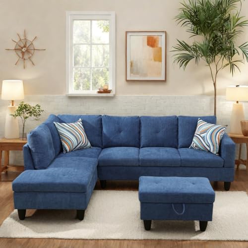 97" L Shaped Faux Leather Sectional Sofa with Storage Ottoman X487