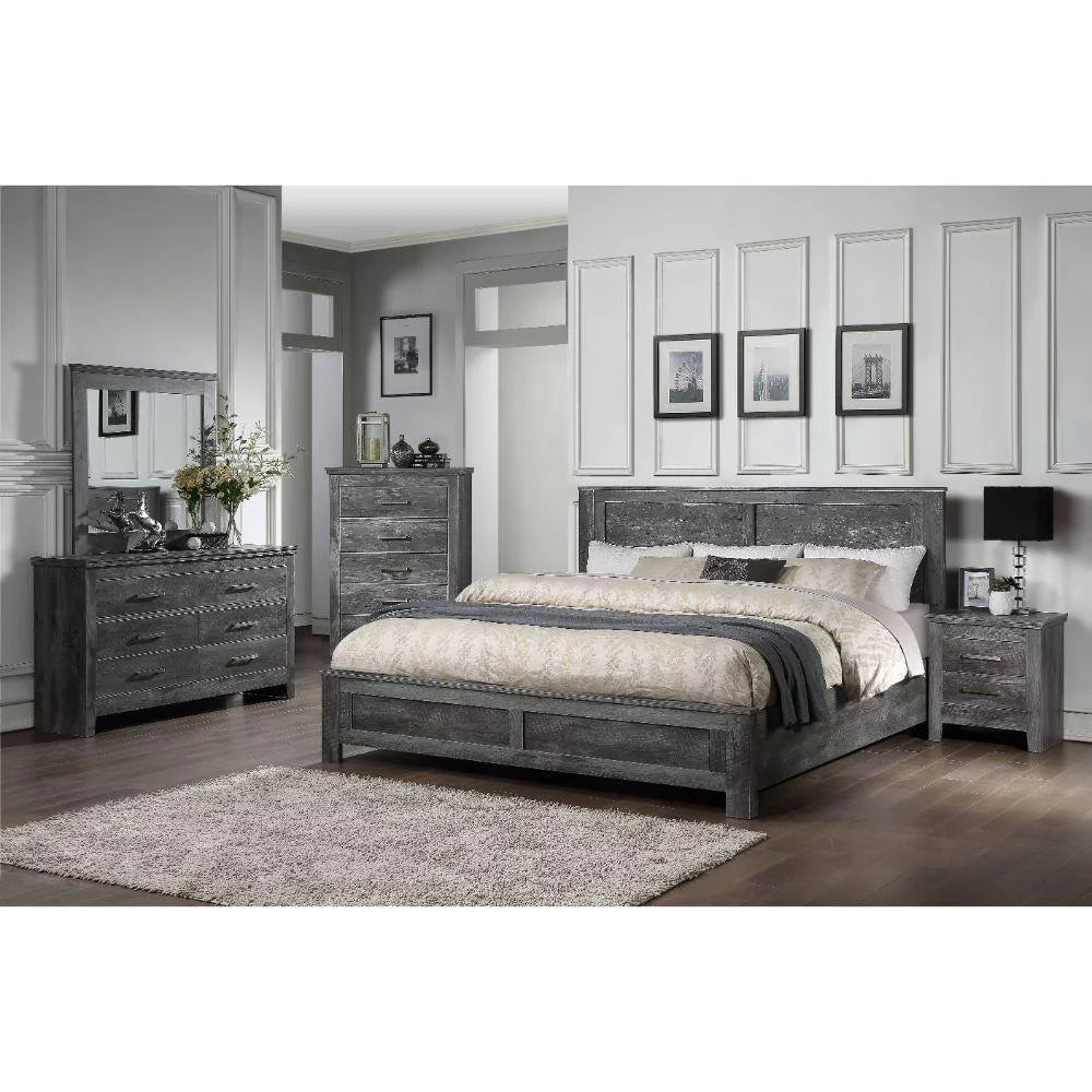 Rustic Gray Oak Eastern King Bed 6PCS Set F5119