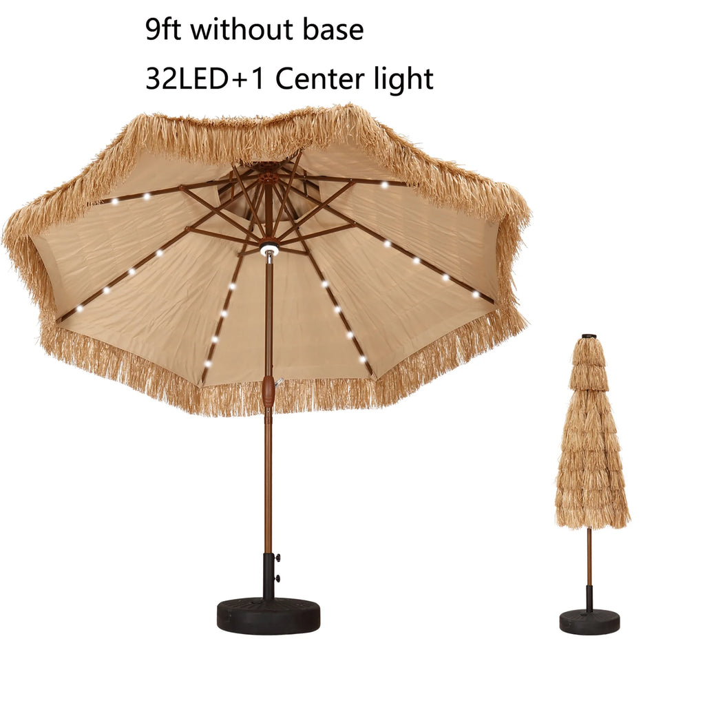 9 ft Solar LED Lights Thatched Tiki Umbrellas J764866