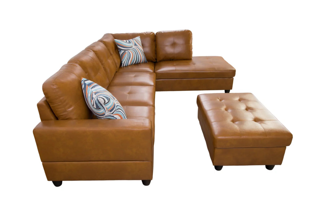Ginger Leather Sectional Sofa Set with Storage Ottoman E214299