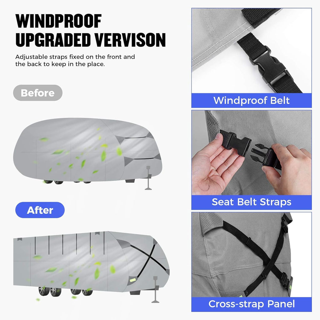 Gray Windproof Travel Trailer RV Snow Cover with Jack Cover & Patch Kit E176