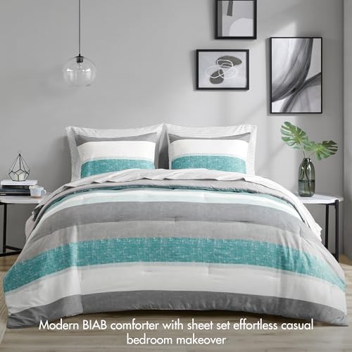Queen Aqua/Grey 7 Piece Microfiber Comforter Set E78823