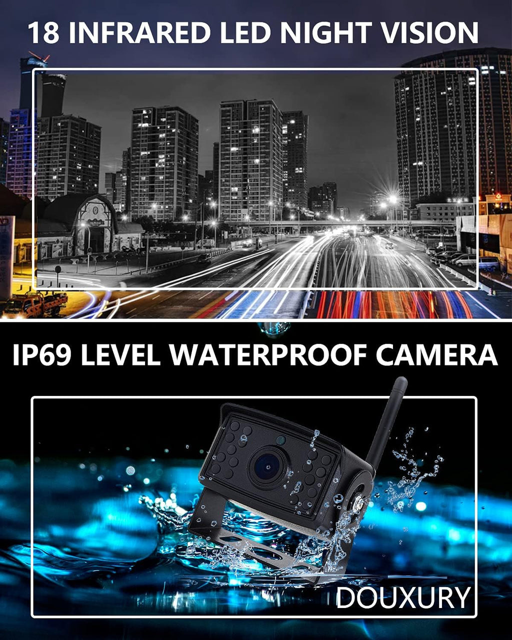 Wireless Backup Camera IP69 Waterproof 170° Wide View Angle HD 1080P with 7 Monitor V285