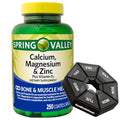Calcium, Magnesium & Zinc Plus Vitamin D3 Coated Caplets, 250 Count + Weekly Pillbox B4358