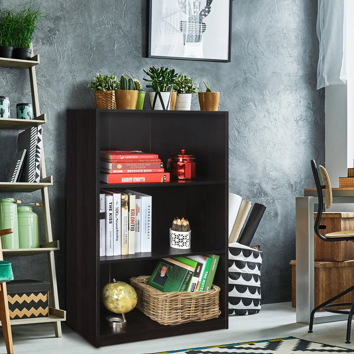 3-Tier Espresso Bookcase Storage Shelves B394
