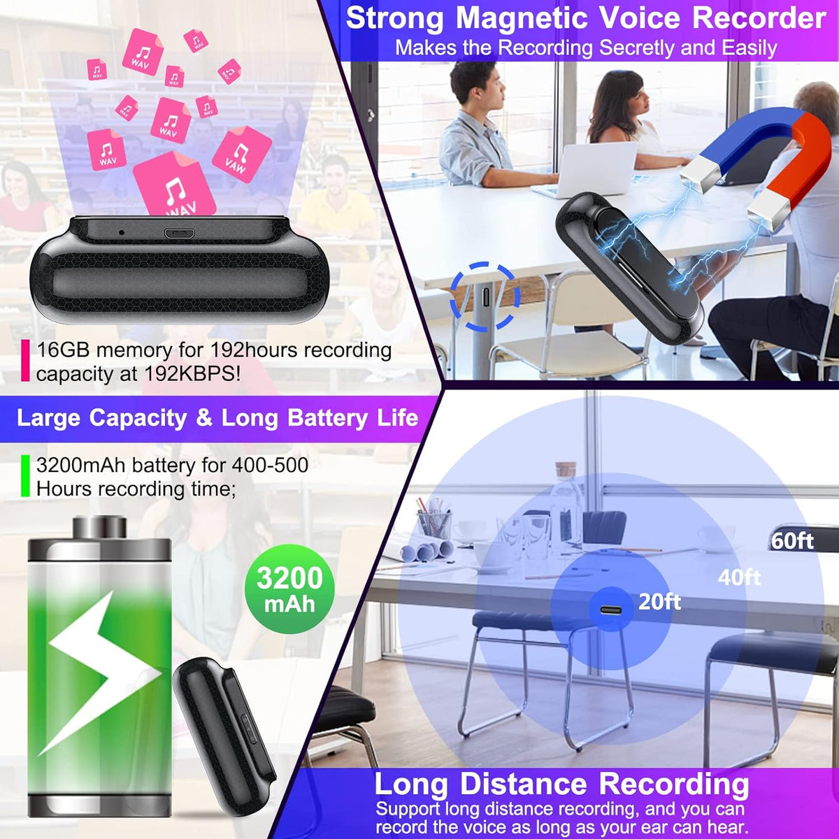 32GB Digital Voice Recorder with 400 Hour Storage, Pack of 2 W30082