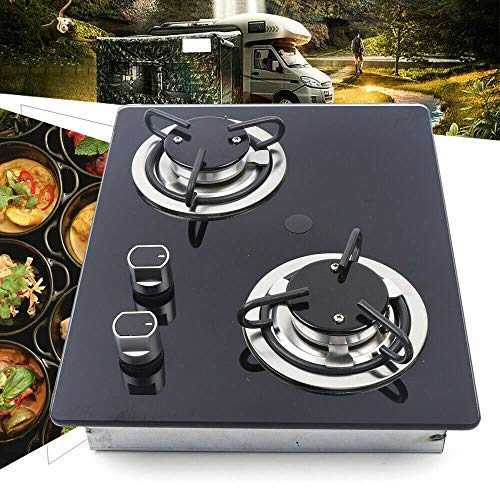 2 Burner Built-In RV Cooktop Stove with Tempered Glass Stainless Steel H5689