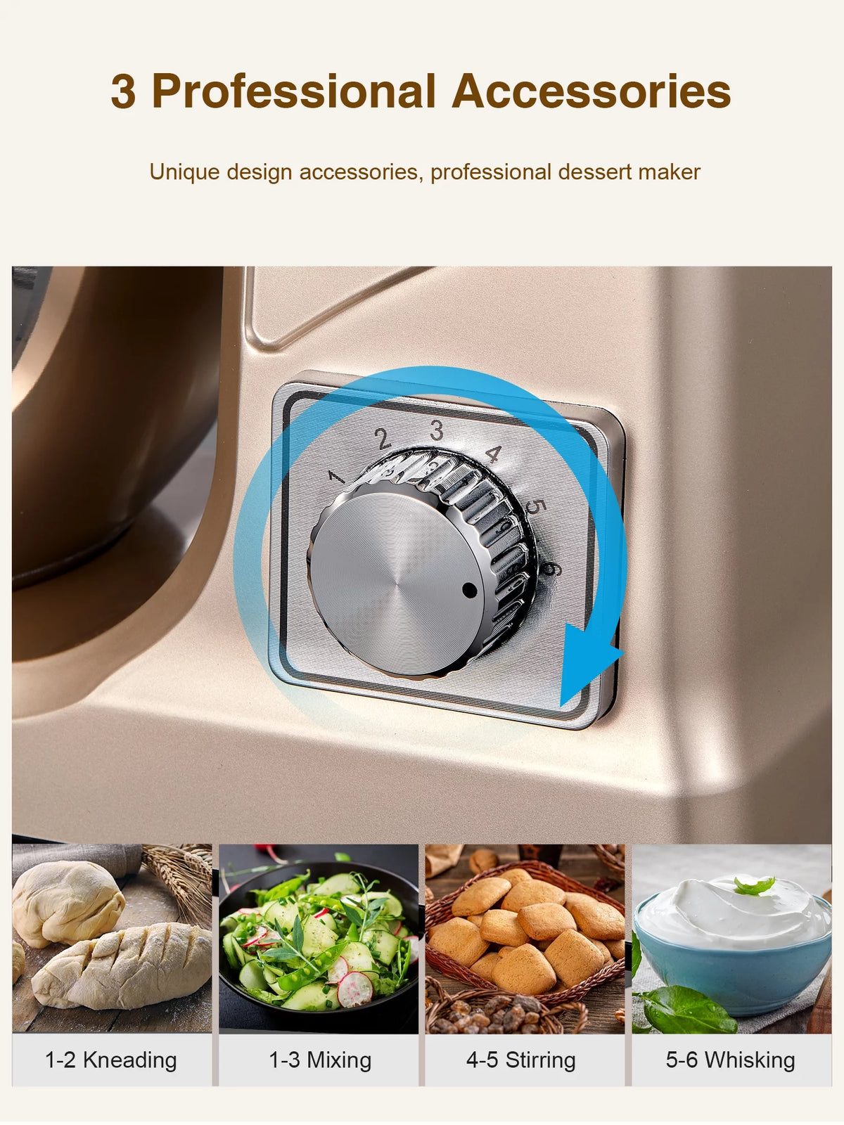 5.5QT Tilt-Head Stand Mixer with Dough Hook, Whisk & Beater, Gold L4304