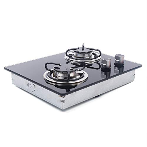 2 Burner Built-In RV Cooktop Stove with Tempered Glass Stainless Steel H5689