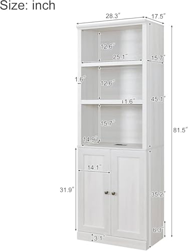 Queen Size White Wood Murphy Bed with Storage Bookcase Shelves S723507