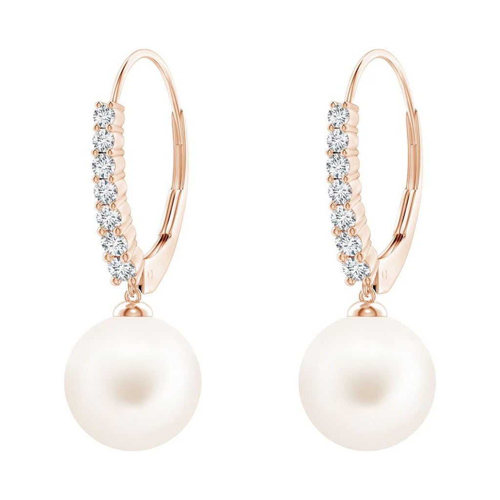 14K Rose Gold Freshwater Cultured Pearl Drop Earrings with Diamond D390